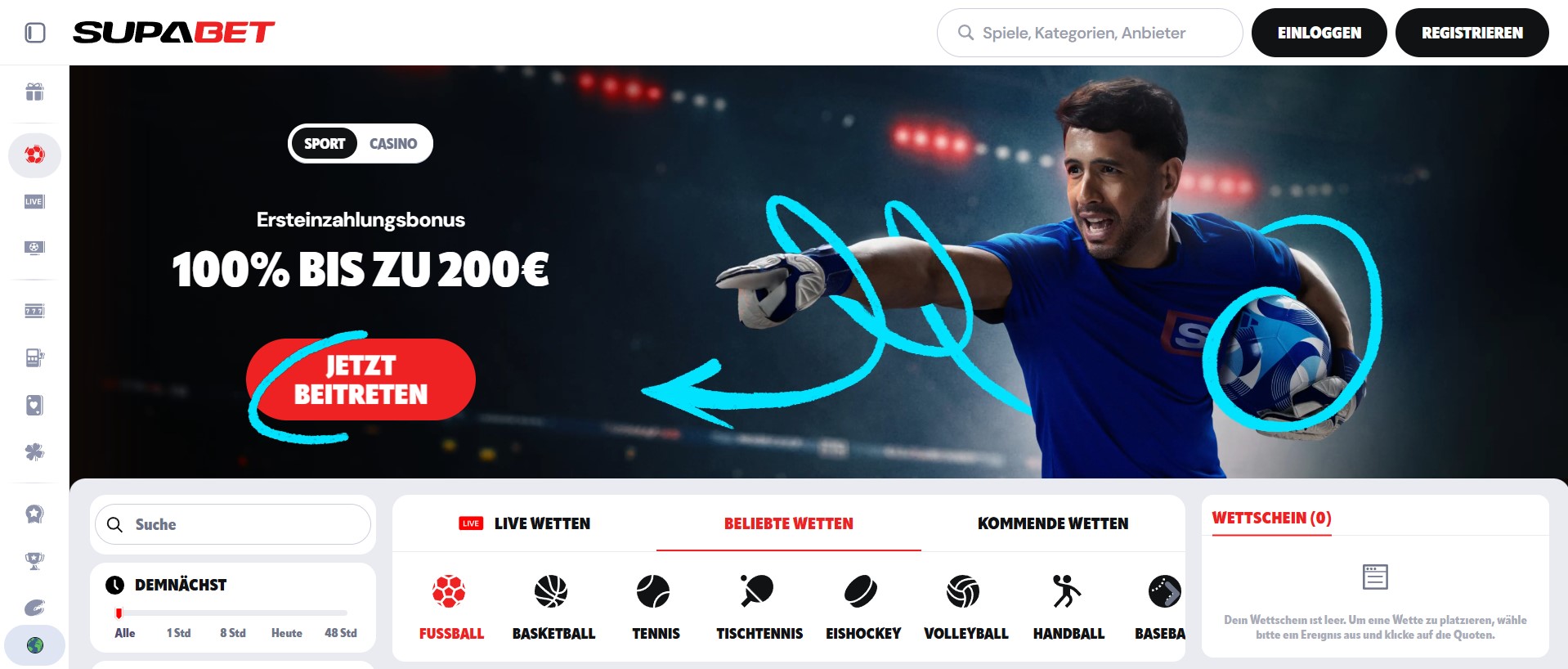 Mit einem klaren Fokus auf Sport und der Zusammenarbeit mit rund 90 renommierten Providern etabliert sich Supabet als spezialisierter Wettanbieter ohne LUGAS für Tipper, die Wert auf Vielfalt legen.