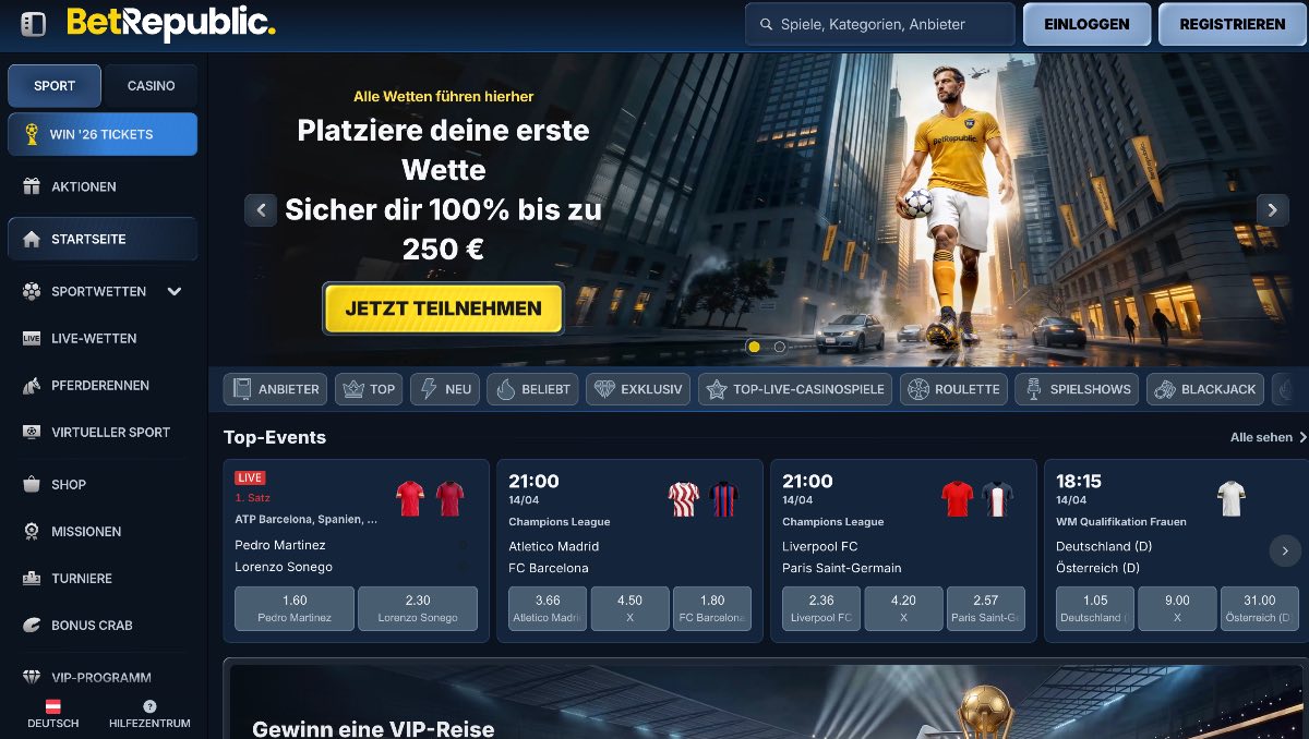 Als krypto-freundlicher Wettanbieter ohne LUGAS überzeugt Betrepublic durch ein starkes Cashback-Programm und garantiert blitzschnelle Auszahlungen deiner Gewinne innerhalb von 0 bis 24 Stunden.